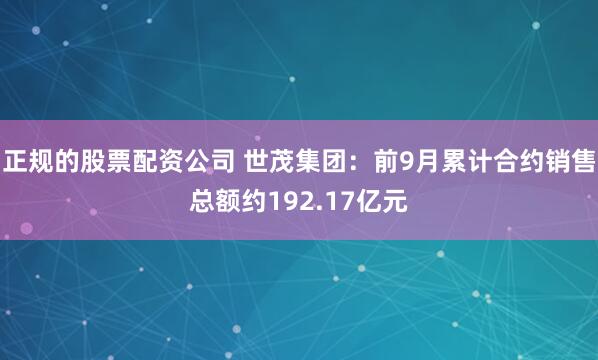 正规的股票配资公司 世茂集团：前9月累计合约销售总额约192.17亿元